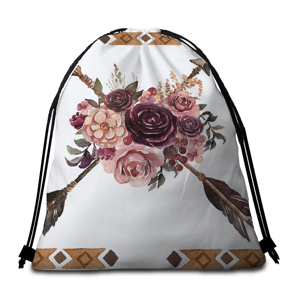 Native Beach Bags and Towels Purplish Flowers and Arrows