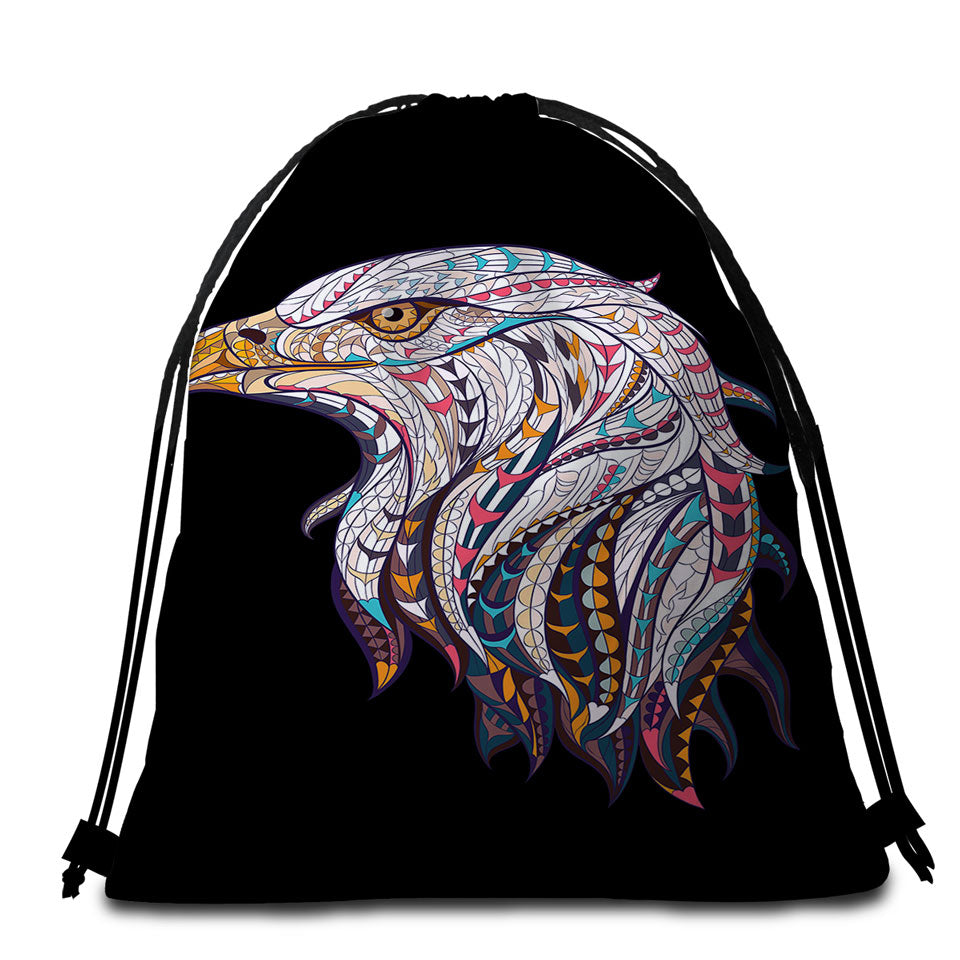 Native Design Beach Bags for Towel with Bald Eagle Head