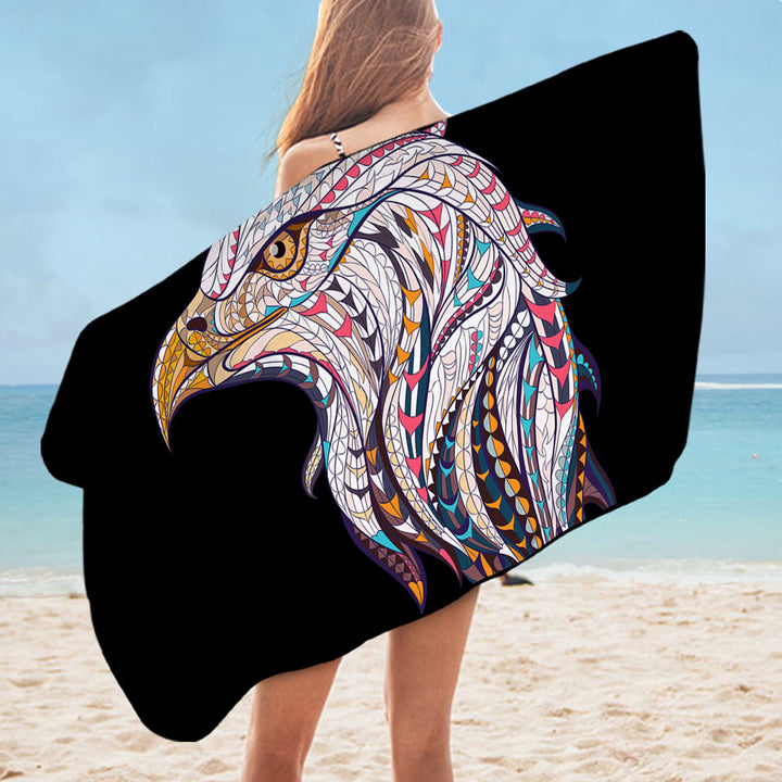 Native Design Microfibre Beach Towels with Bald Eagle Head