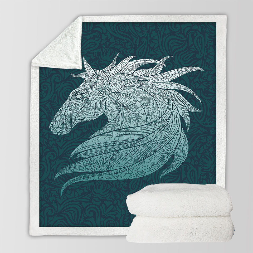 Native Elements Blue Horse Head Throw Blanket
