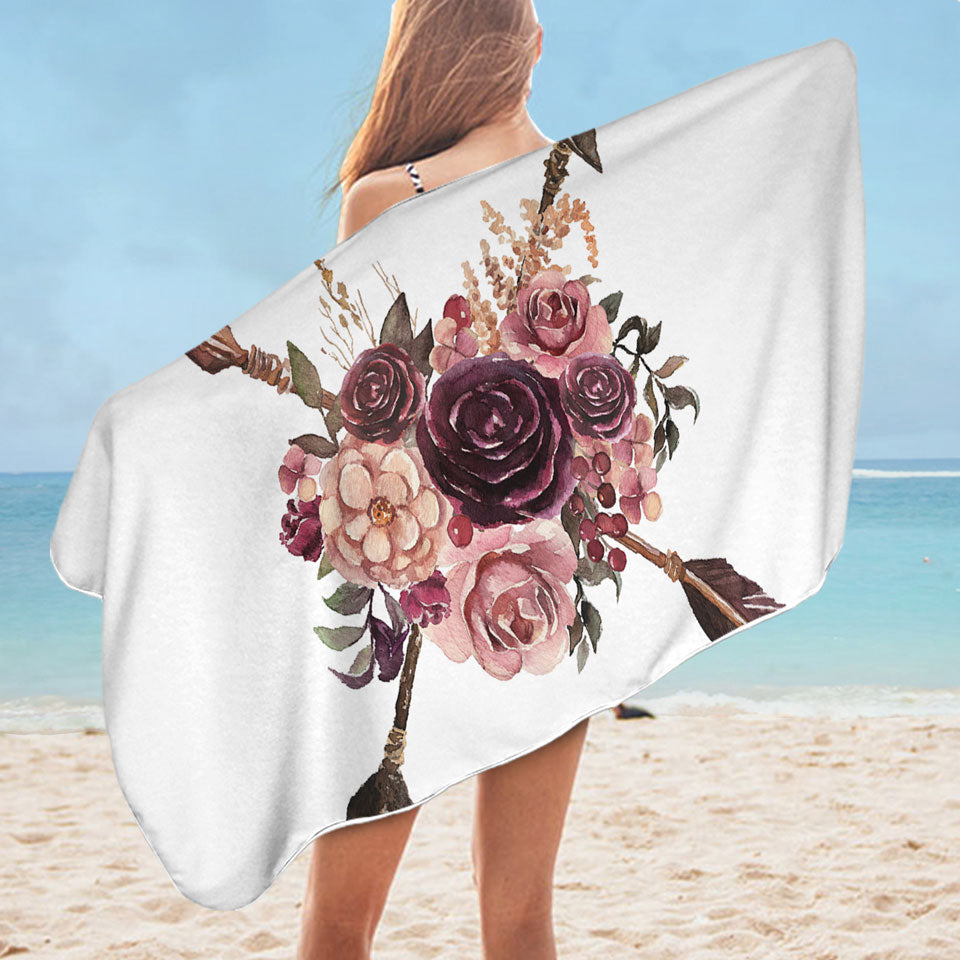 Native Lightweight Beach Towels Purplish Flowers and Arrows