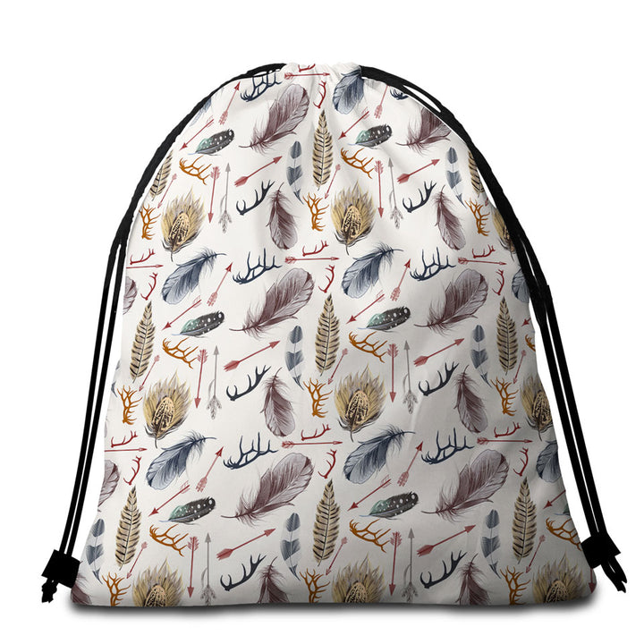 Native Pattern Beach Towel Bags Deer Antlers Arrows and Feathers