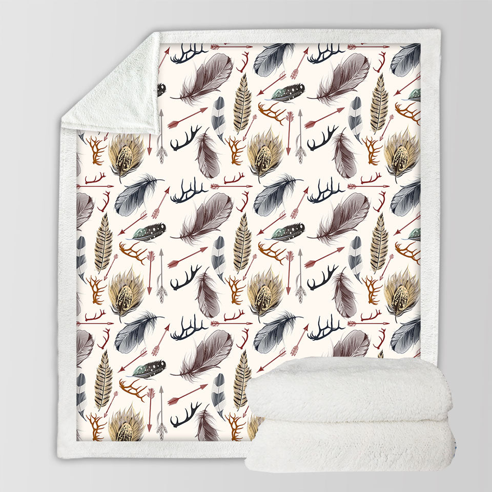 Native Pattern Decorative Blankets Deer Antlers Arrows and Feathers