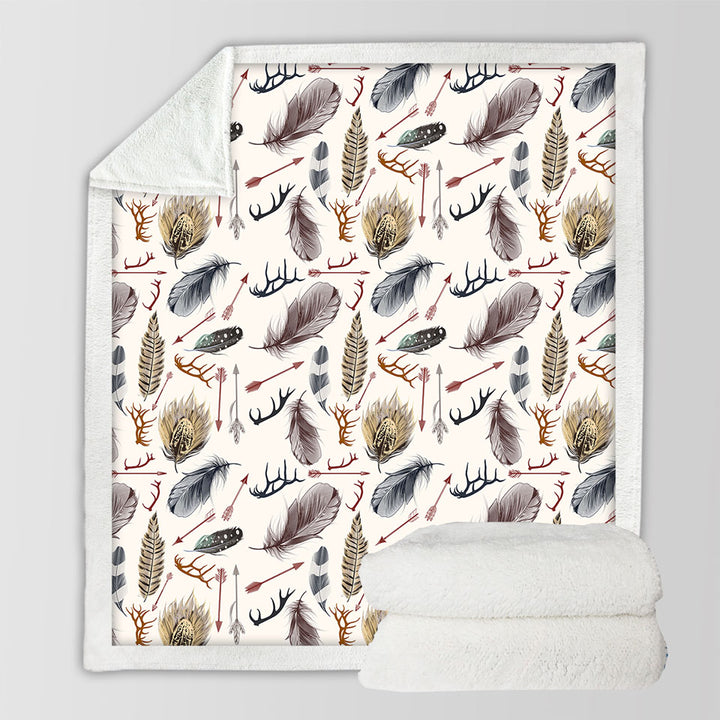 Native Pattern Decorative Blankets Deer Antlers Arrows and Feathers