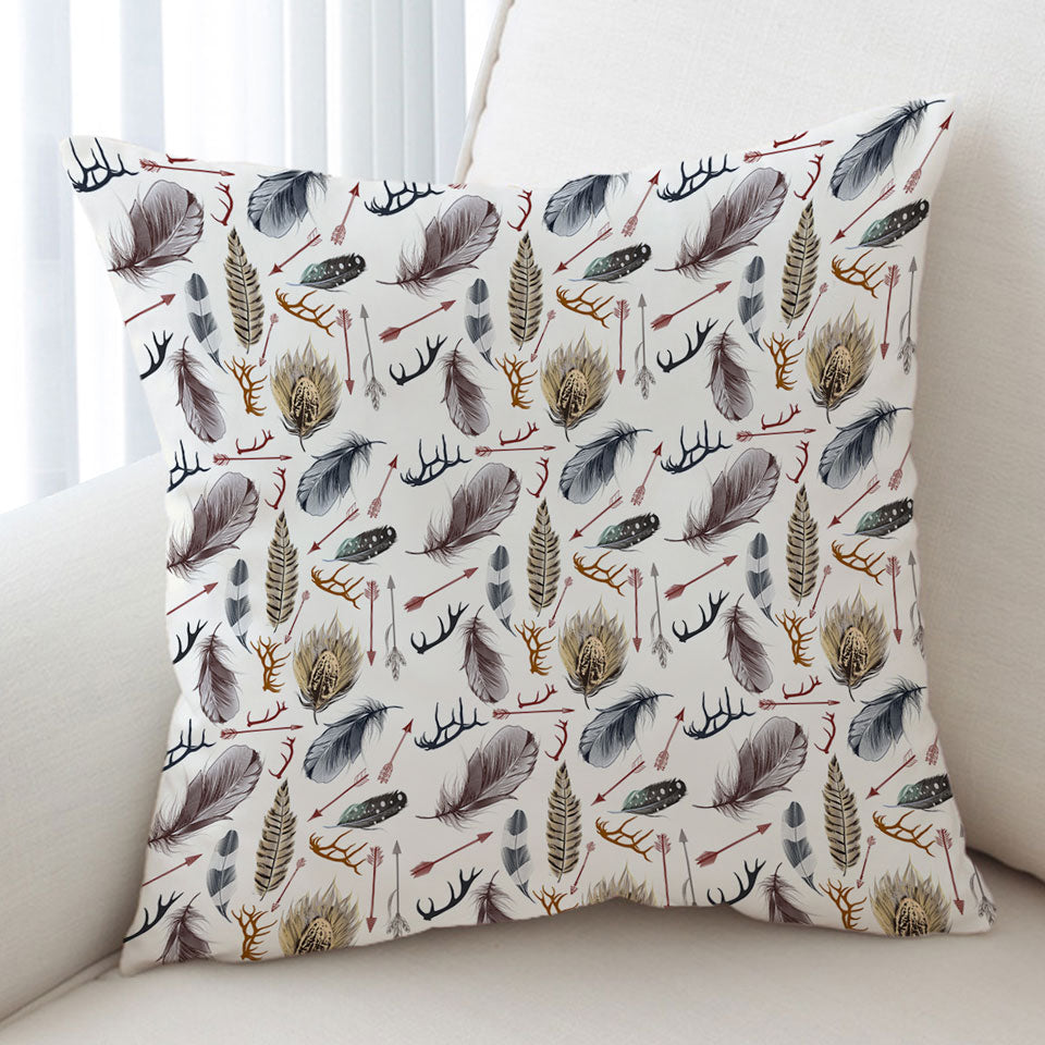 Native Pattern Decorative Pillows Deer Antlers Arrows and Feathers