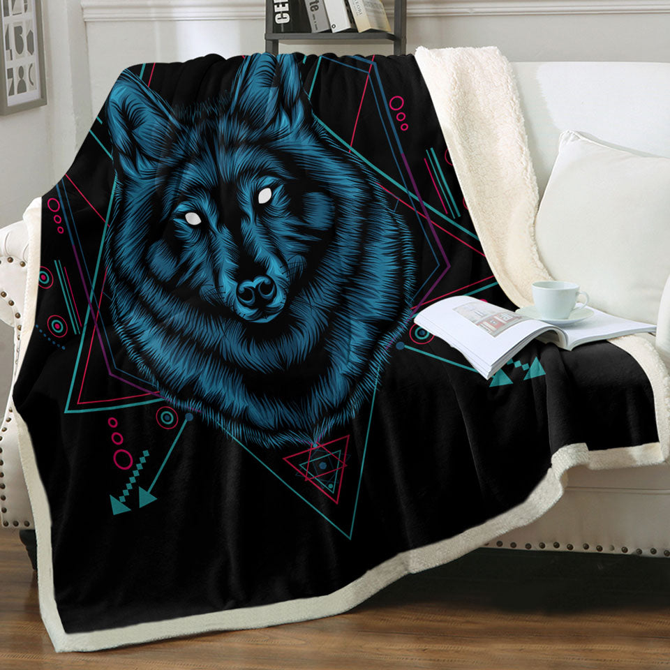 Native Spirit Blue Wolf Boys Sherpa Blanket