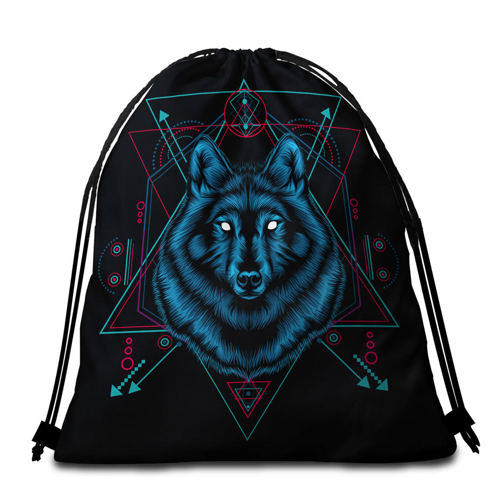 Native Spirit Blue Wolf Mens Beach Bags and Towels