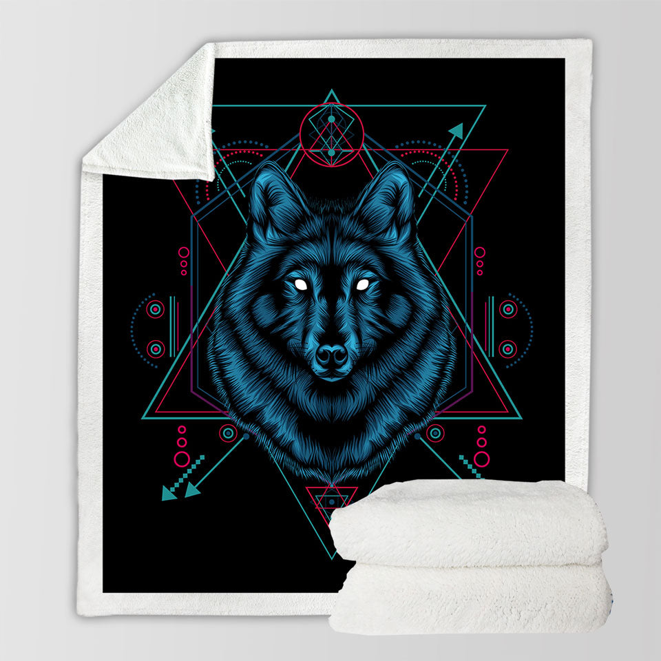 Native Spirit Blue Wolf Mens Throw Blanket