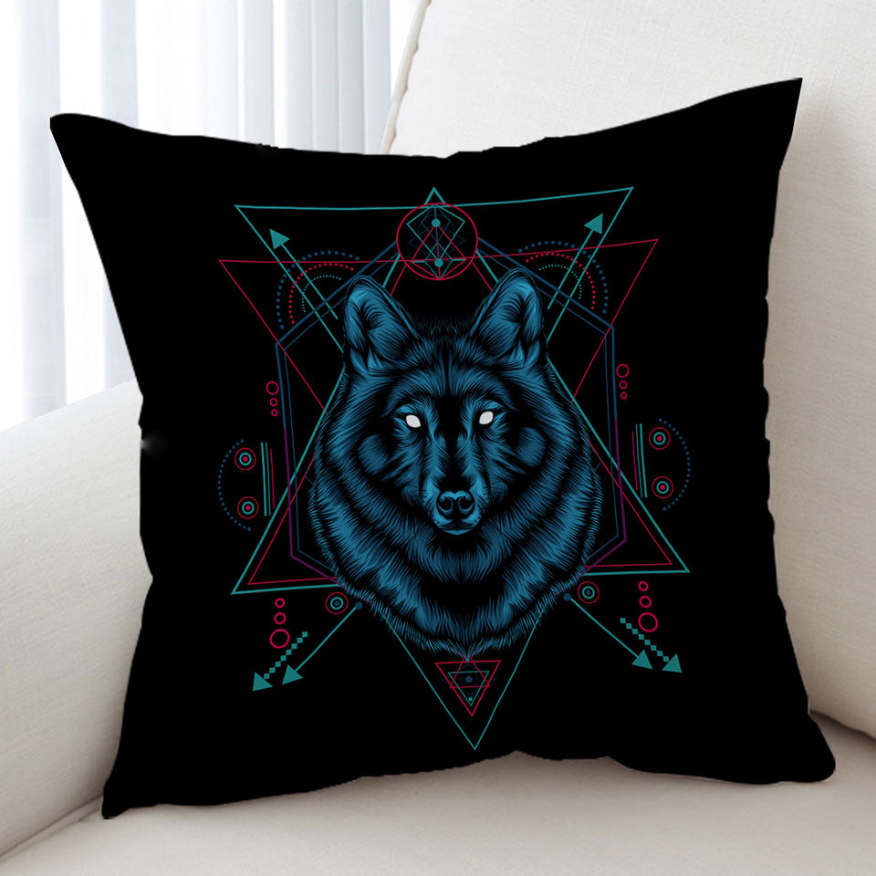 Native Spirit Blue Wolf Throw Pillow