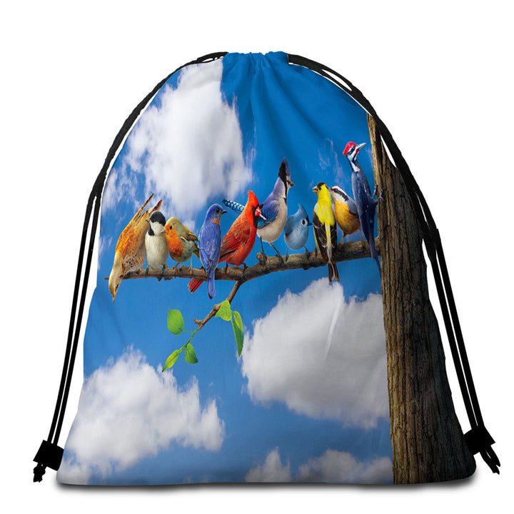 Nature Art Multi Colored Birds Beach Bags and Towels