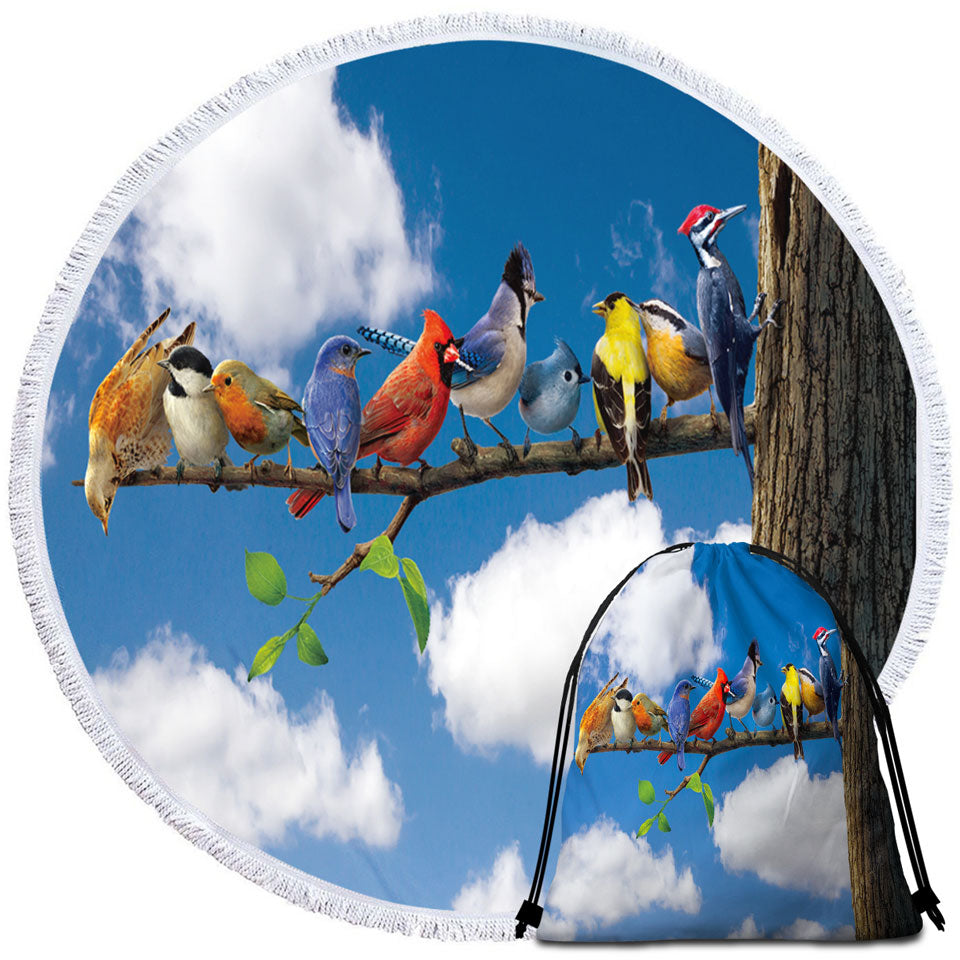 Nature Art Multi Colored Birds Circle Beach Towel