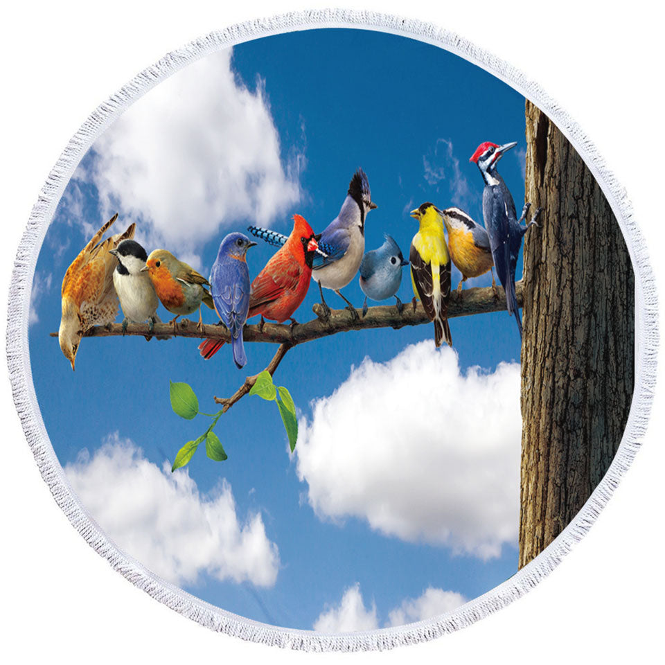 Nature Art Multi Colored Birds Round Beach Towel