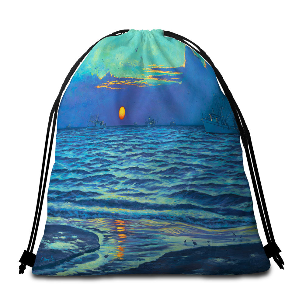 Nature Art Painting Sapelo Ocean Sunrise Beach Towel Bags