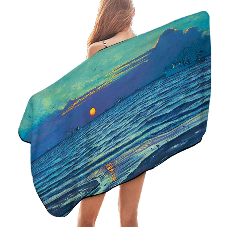 Nature Art Painting Sapelo Ocean Sunrise Beach Towels