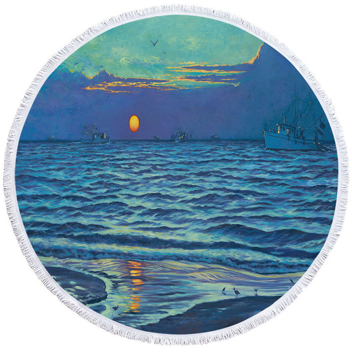 Nature Art Painting Sapelo Ocean Sunrise Circle Beach Towel