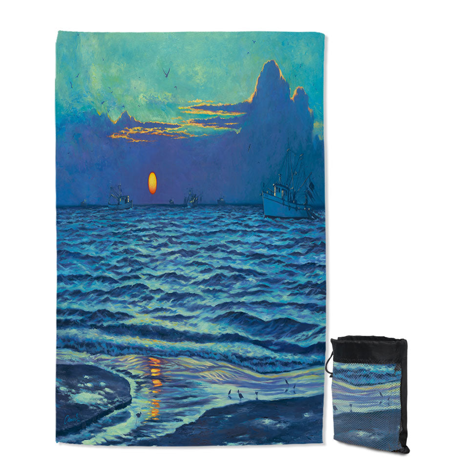 Nature Art Painting Sapelo Ocean Sunrise Quick Dry Beach Towel for Travel