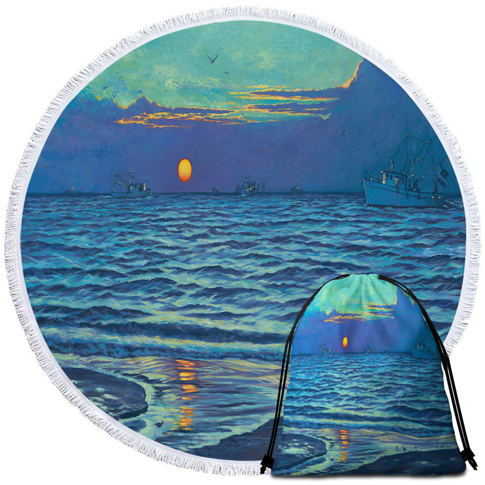 Nature Art Painting Sapelo Ocean Sunrise Round Beach Towel