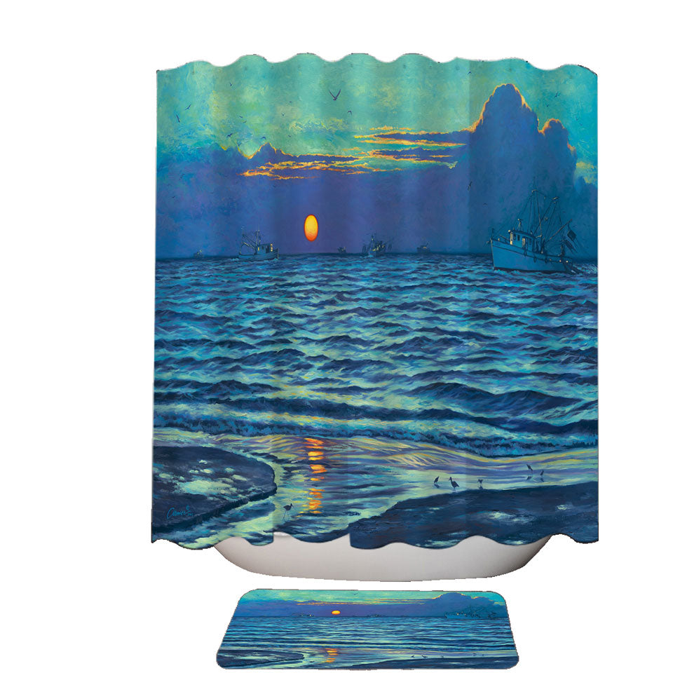 Nature Art Painting Sapelo Ocean Sunrise Shower Curtain