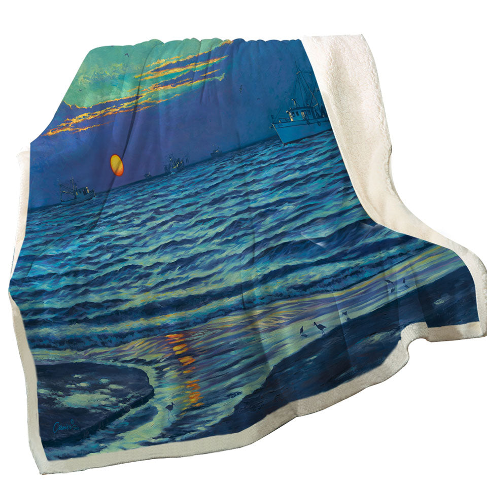 Nature Art Painting Sapelo Ocean Sunrise Throw Blanket