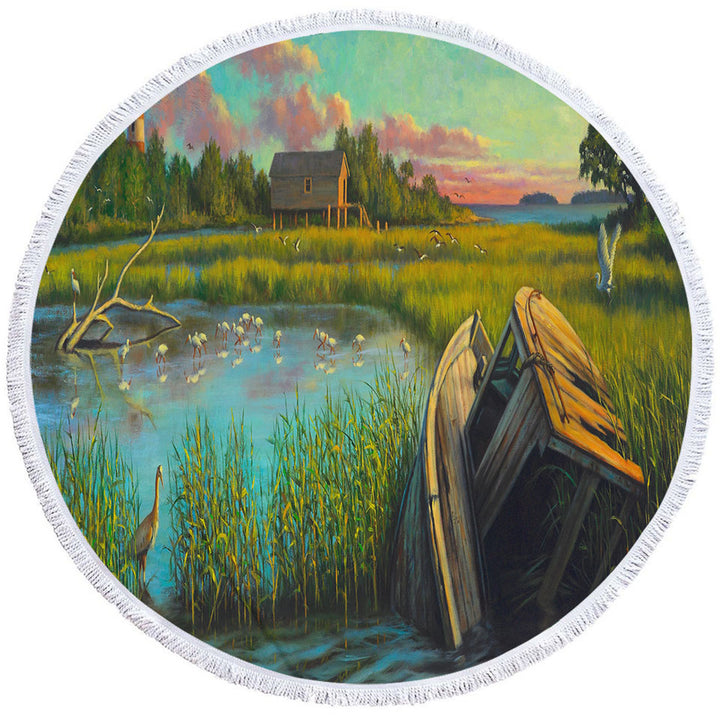 Nature Beach Towels for Sale Rustic Art Painting Laughing Gull Creek