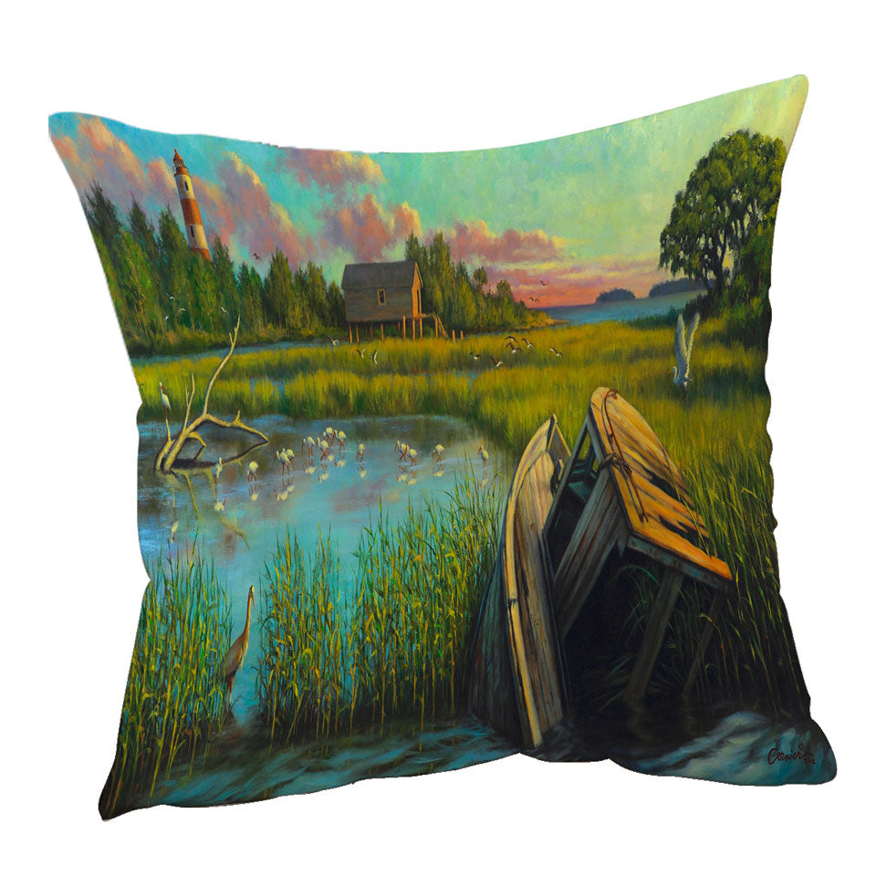Nature Cushion Covers Rustic Art Painting Laughing Gull Creek