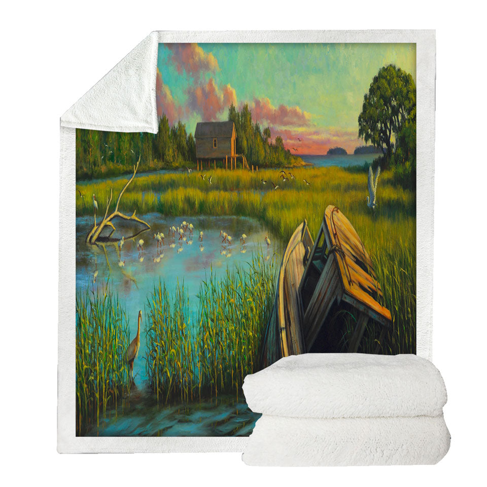 Nature Decorative Throws Rustic Art Painting Laughing Gull Creek