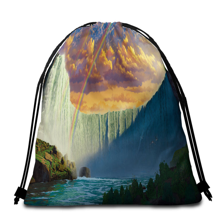 Nature Landscape Art Rainbow over the Niagara Falls Beach Bags and Towels