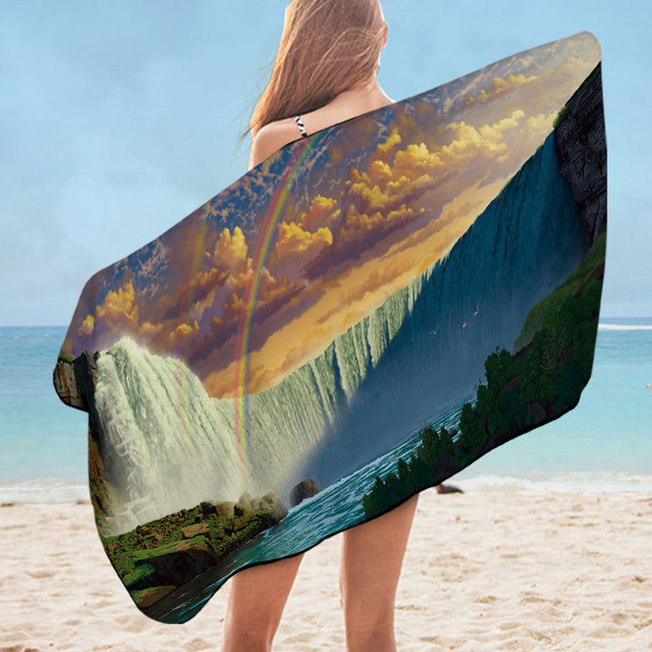 Nature Landscape Art Rainbow over the Niagara Falls Pool Towels