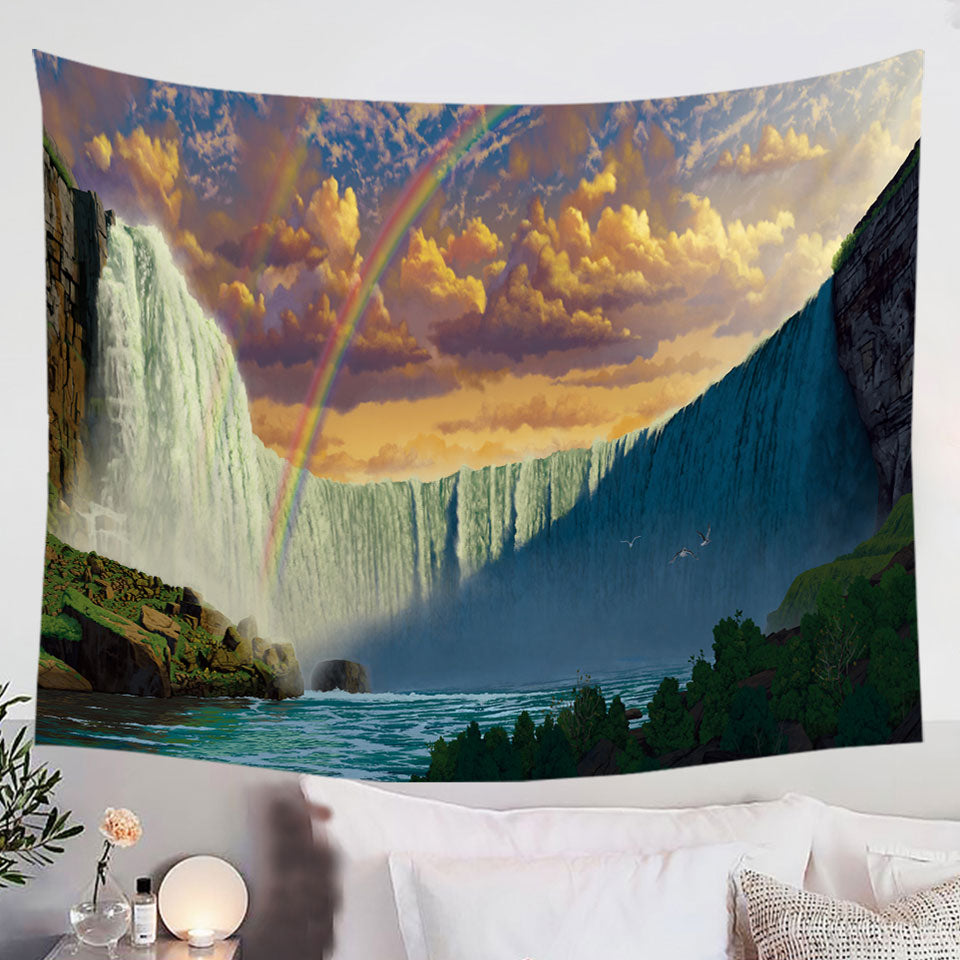 Nature-Landscape-Wall-Decor-Art-Rainbow-over-the-Niagara-Falls-Tapestry