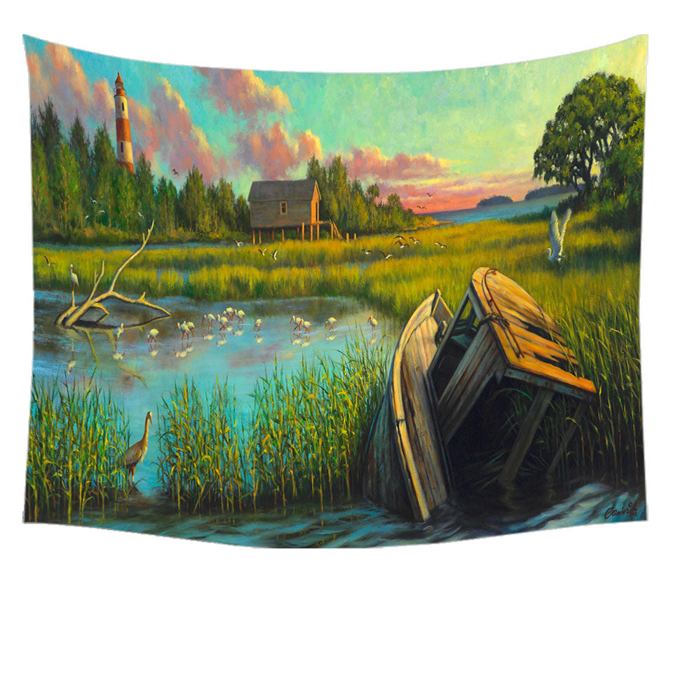 Nature Tapestry Rustic Art Painting Laughing Gull Creek Wall Decor