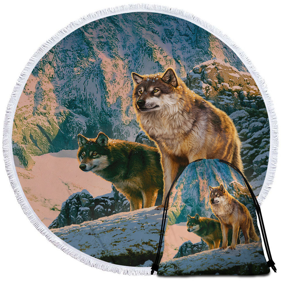 Nature Wildlife Art Wolf Couple in Sunset Beach Towels