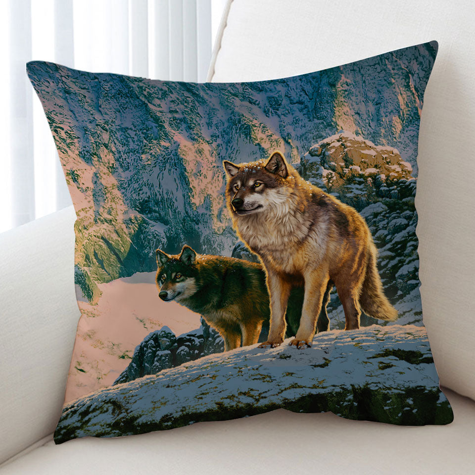 Nature Wildlife Cushion Covers Art Wolf Couple in Sunset