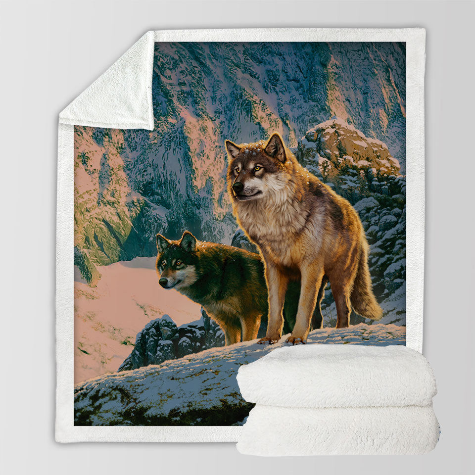 products/Nature-Wildlife-Decorative-Blankets-Art-Wolf-Couple-in-Sunset