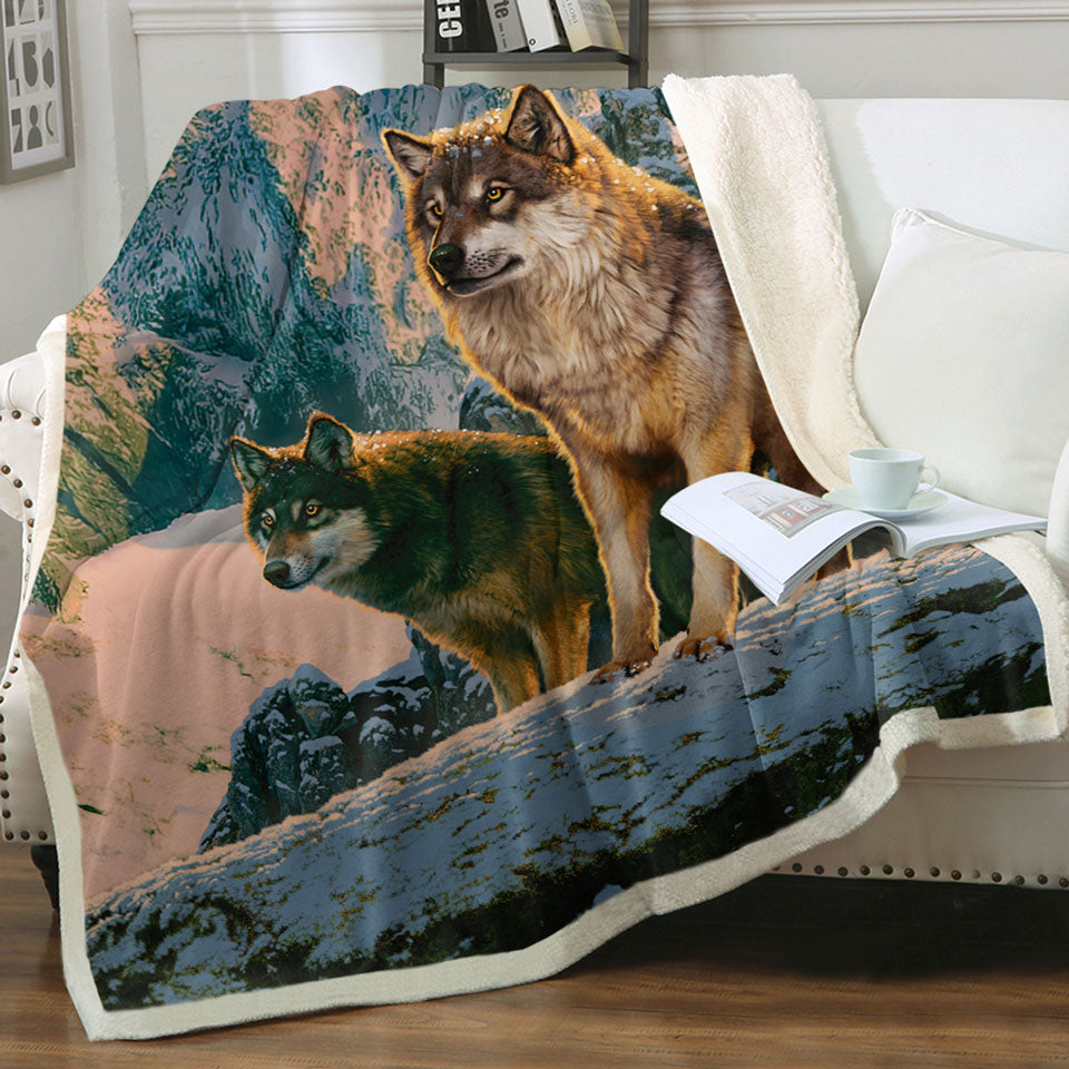 products/Nature-Wildlife-Throws-Art-Wolf-Couple-in-Sunset