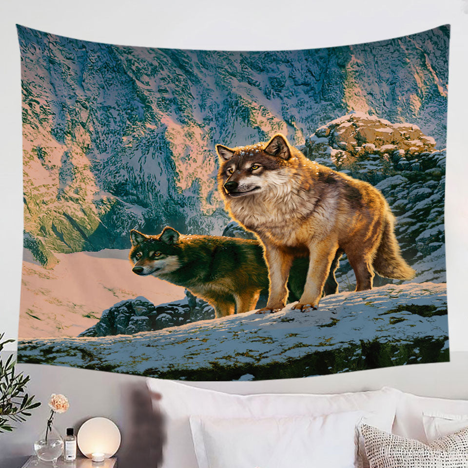 Nature-Wildlife-Wal-Decor-Art-Wolf-Couple-in-Sunset-Tapestry