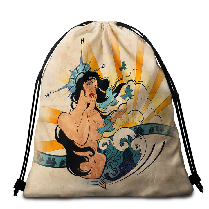 Fantasy Art Crimson Lily Pretty Woman Fairy Beach Towel Bags