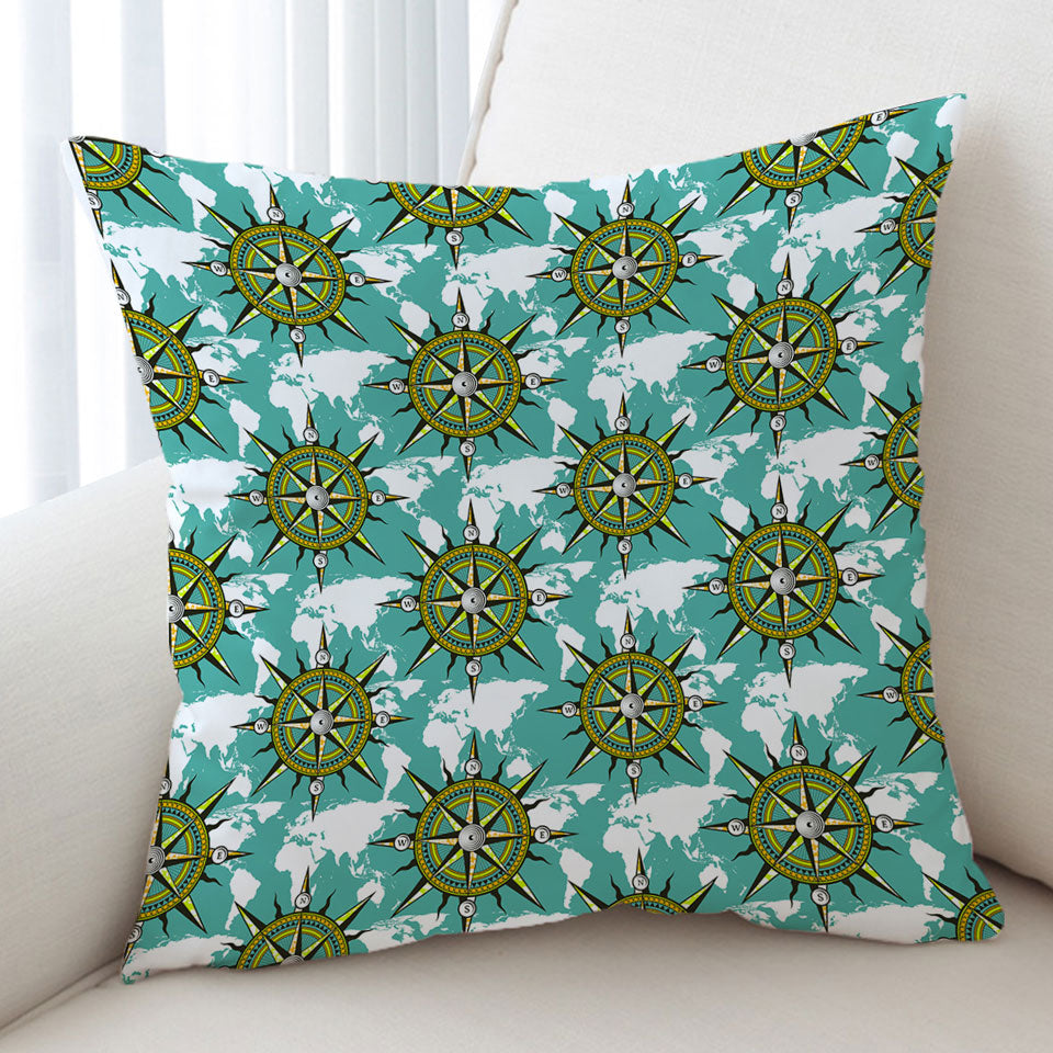 Nautical Cushion Covers A Pattern of World Map and Compass