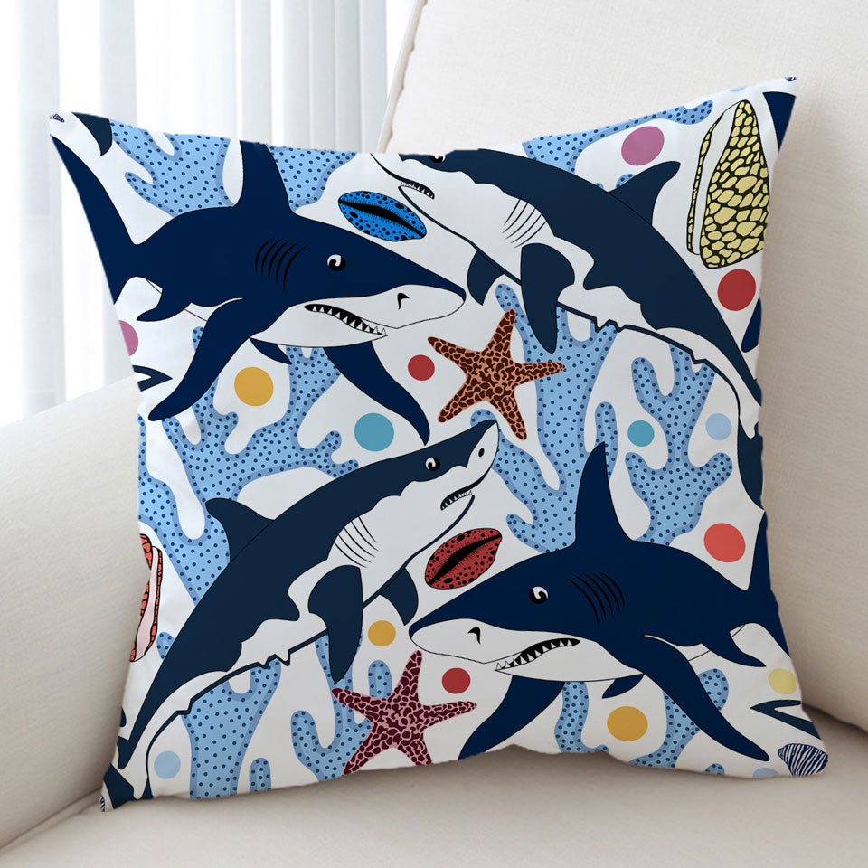 Nautical Decorative Pillows Coral and Sharks