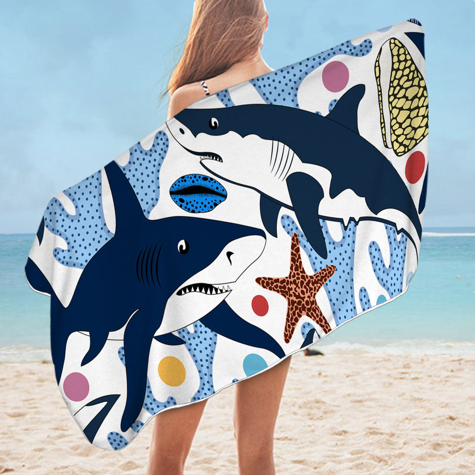 Nautical Themed Beach Towels Coral and Sharks