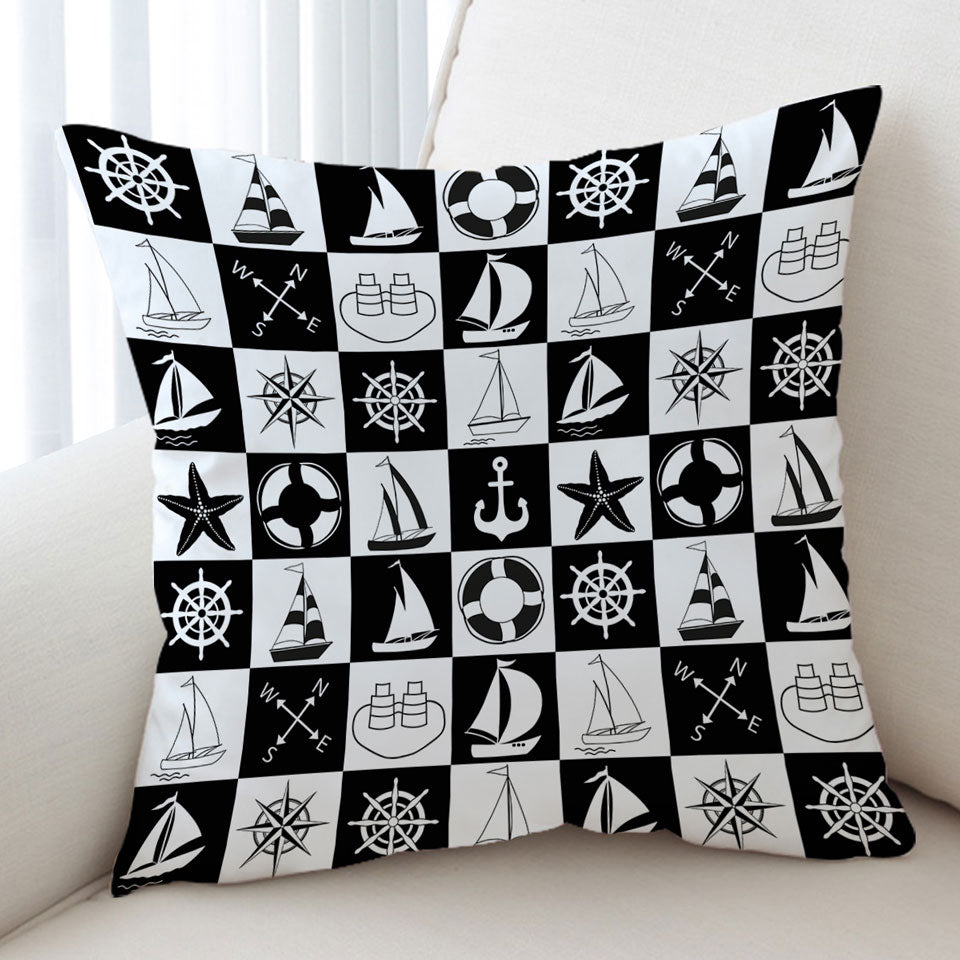 Nautical Themed Cushions Black and White Checkered