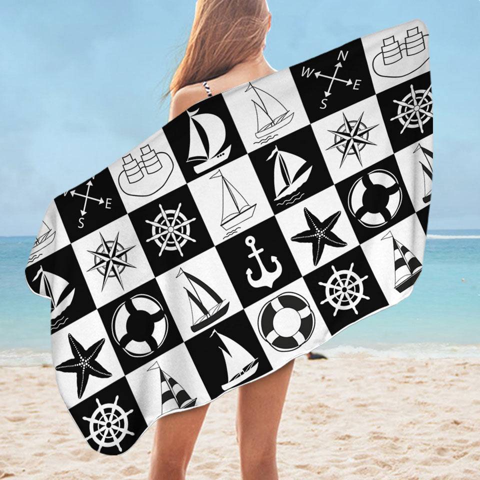 Nautical Themed Pool Towels Black and White Checkered
