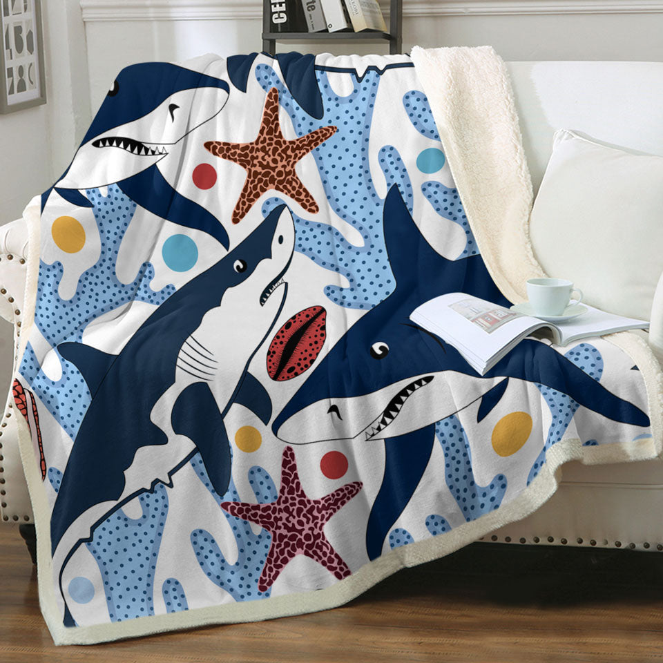 Nautical Throws Coral and Sharks