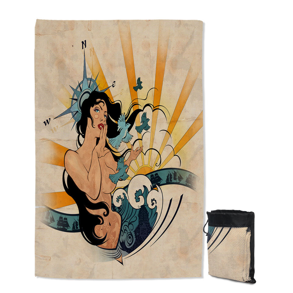 Nautical Unique Beach Towels Sexy Woman Spirit of Navigation