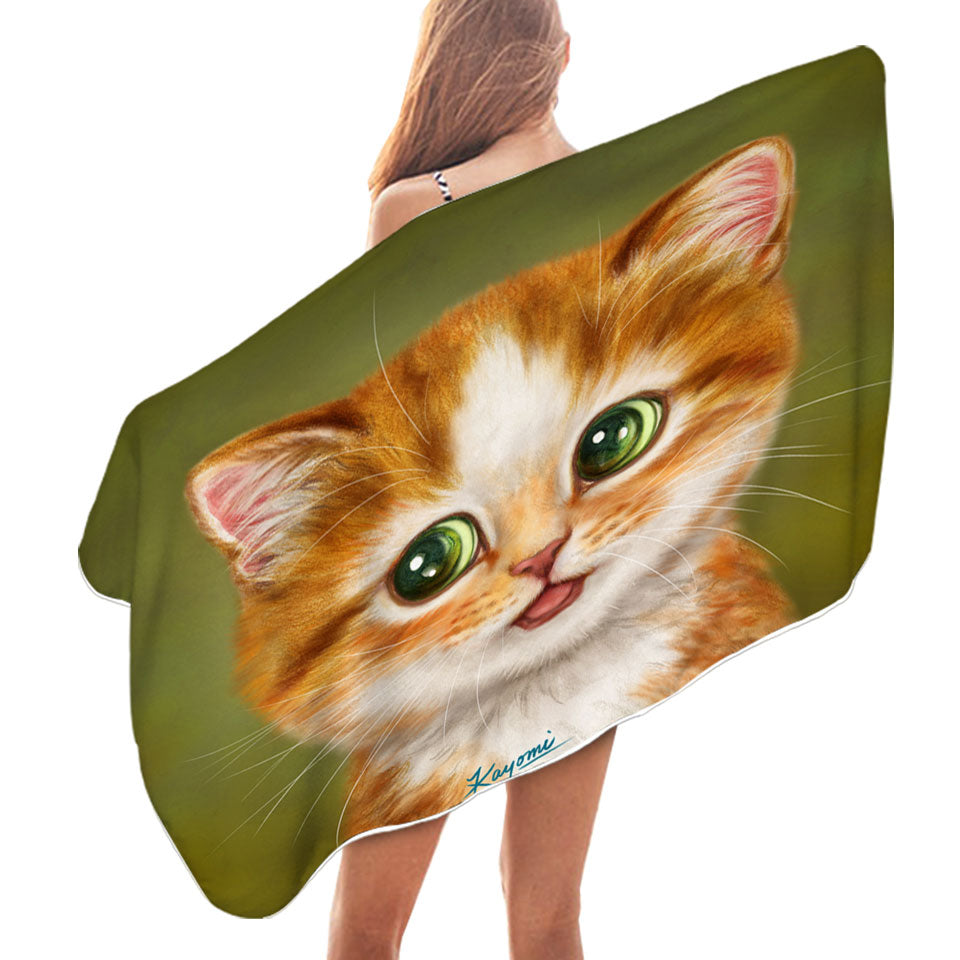 Nice Beach Towels Adorable Painted Ginger kitty Cat