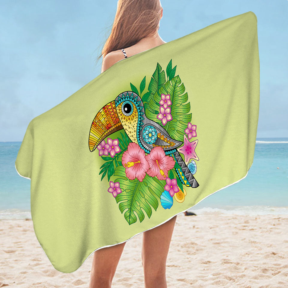 Nice Beach Towels Colorful Tropical Flowers and Toucan