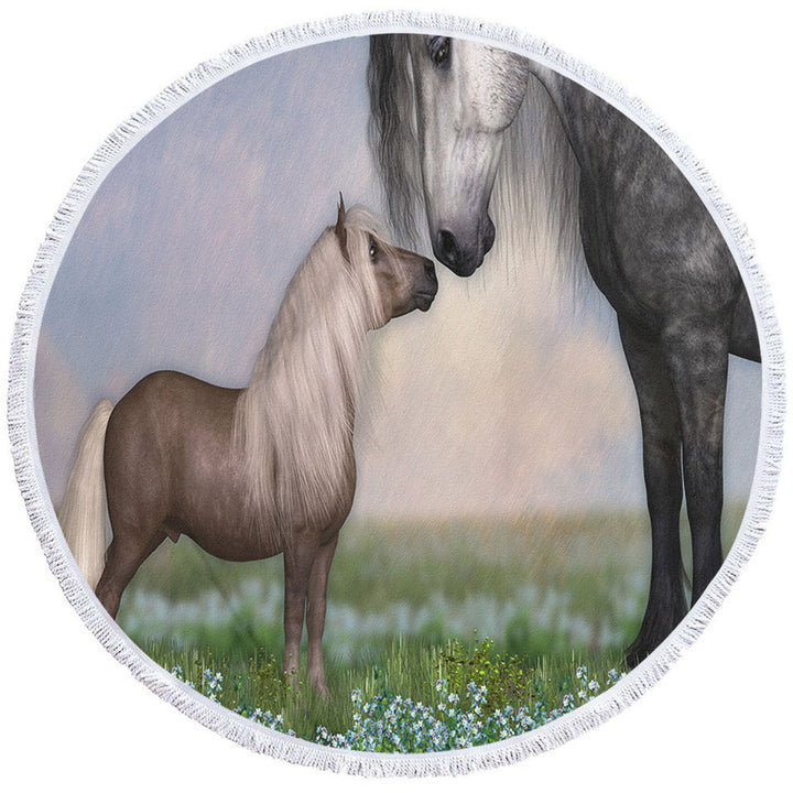 Nice Beach Towels Horses Art Momma with Cute Foal in the Meadow