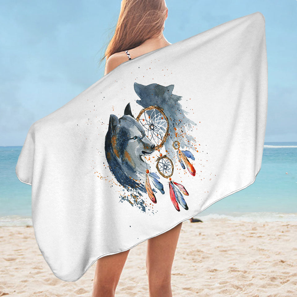Nice Beach Towels Native American Wolf Painting