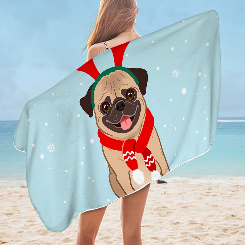 Nice Beach Towels for Christmas Pug