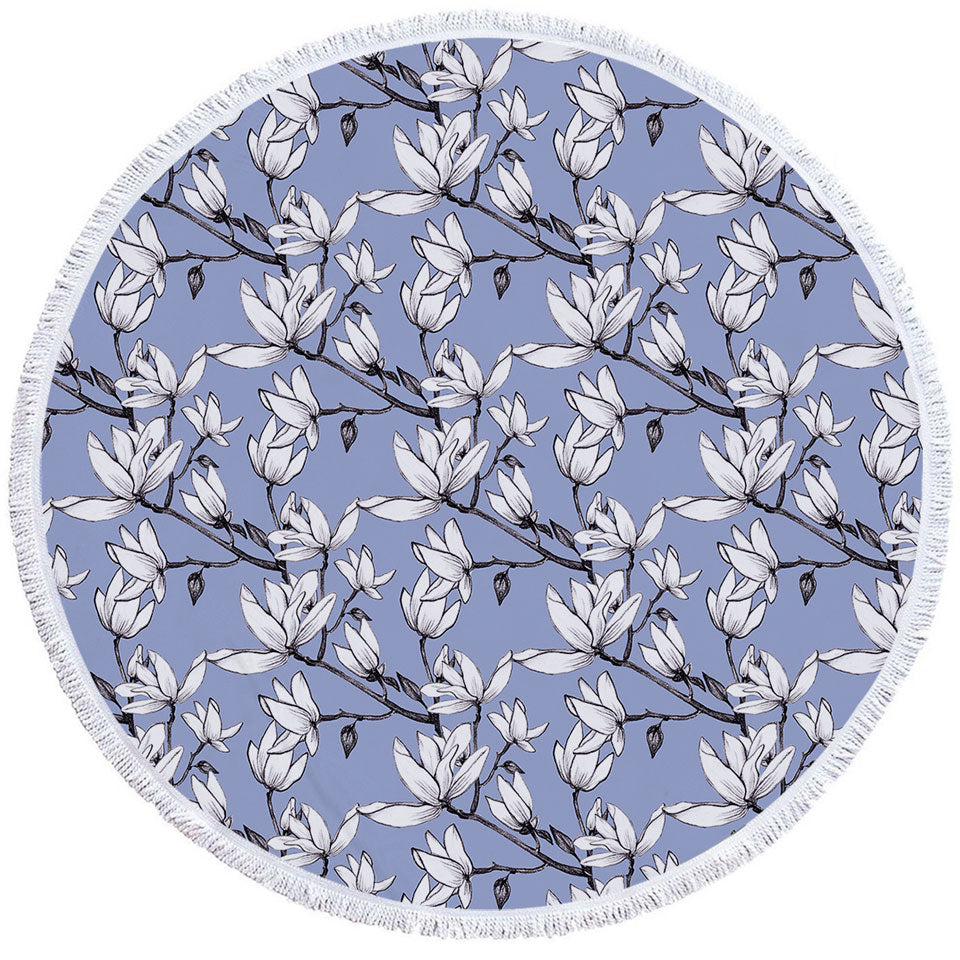 Nice Beach Towels with Black and White Flowers Drawing