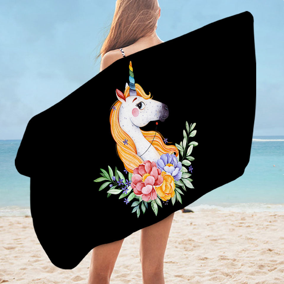Nice Beach Towels with Gorgeous Unicorn and Flowers